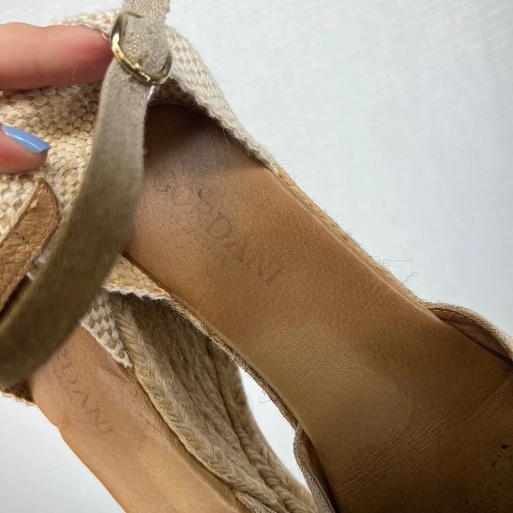 Cordani Womens Beige Linen Espadrille Wedge Sandals Ankle Strap Made in Spain 40